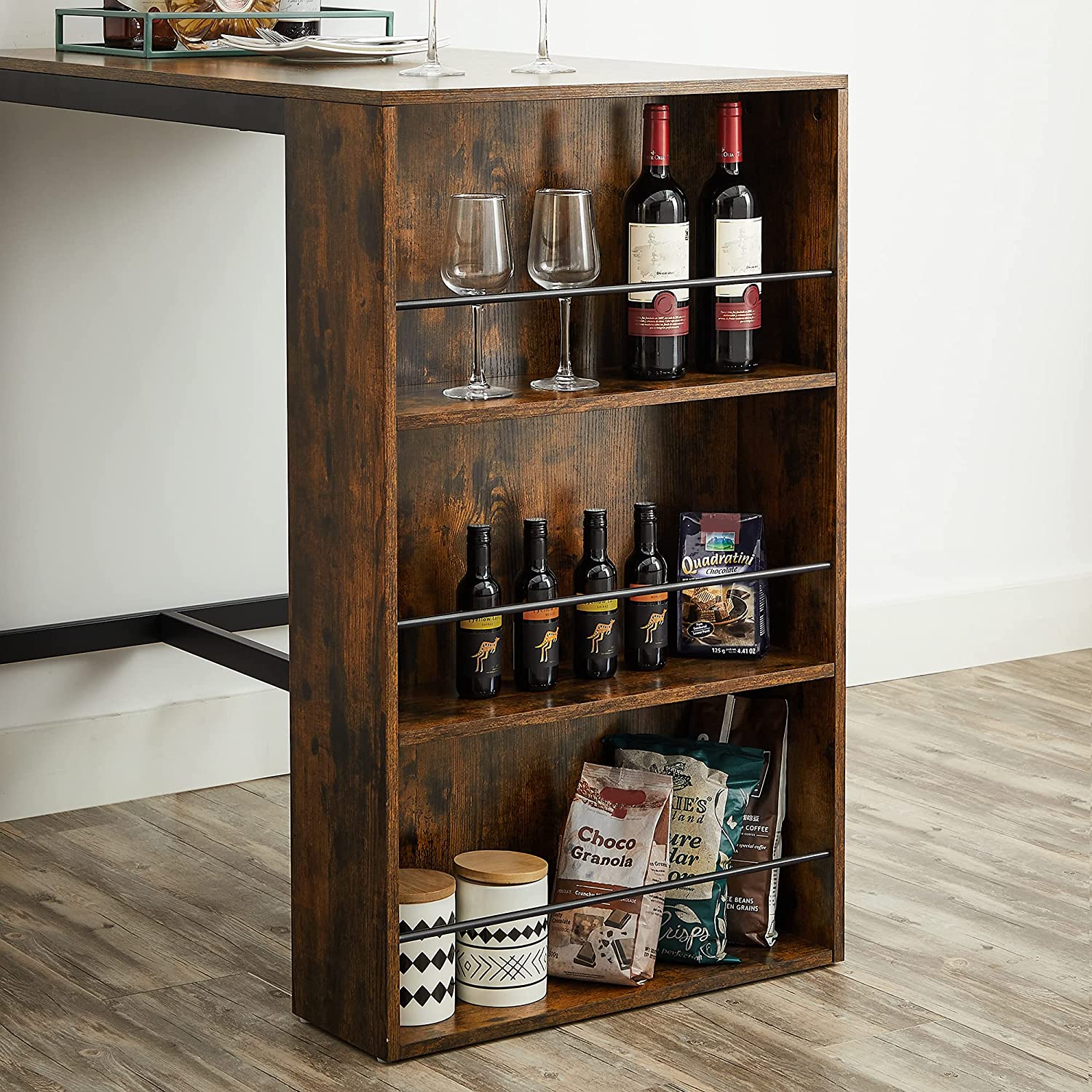 Bar table - kitchen table - dining table - with 3 open compartments - 110 x 60 x 100 cm - brown