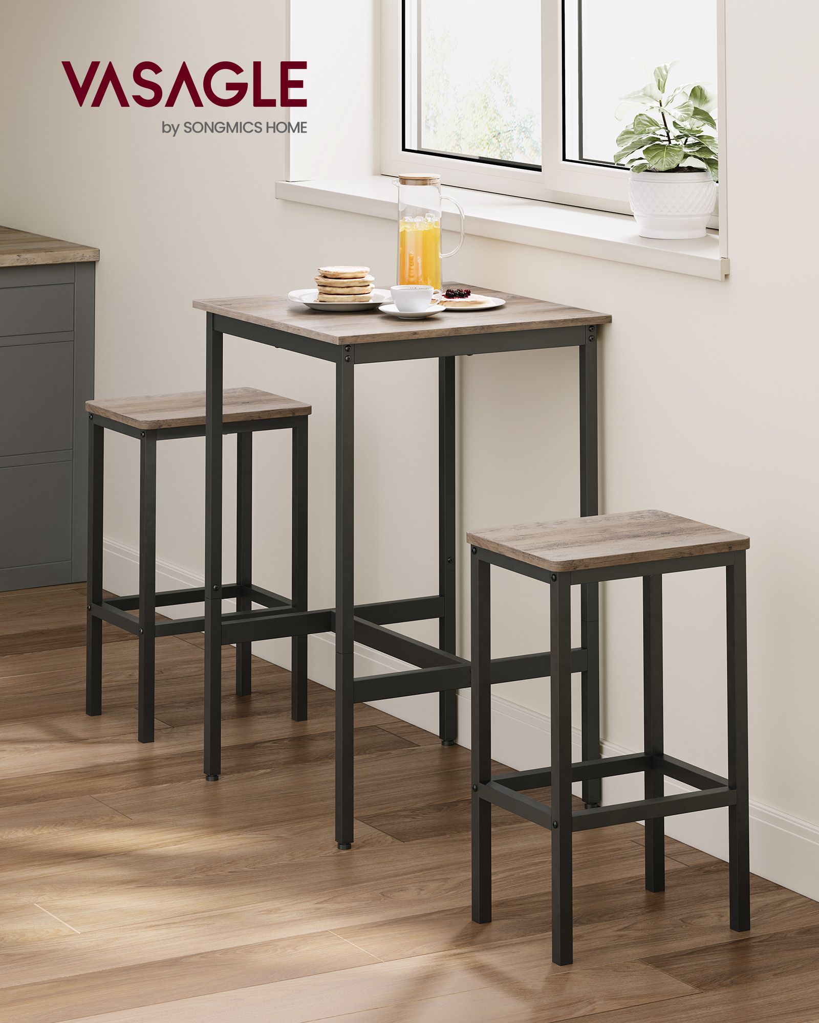Bar table-with 2 chairs-kitchen-greige spotted-ink black