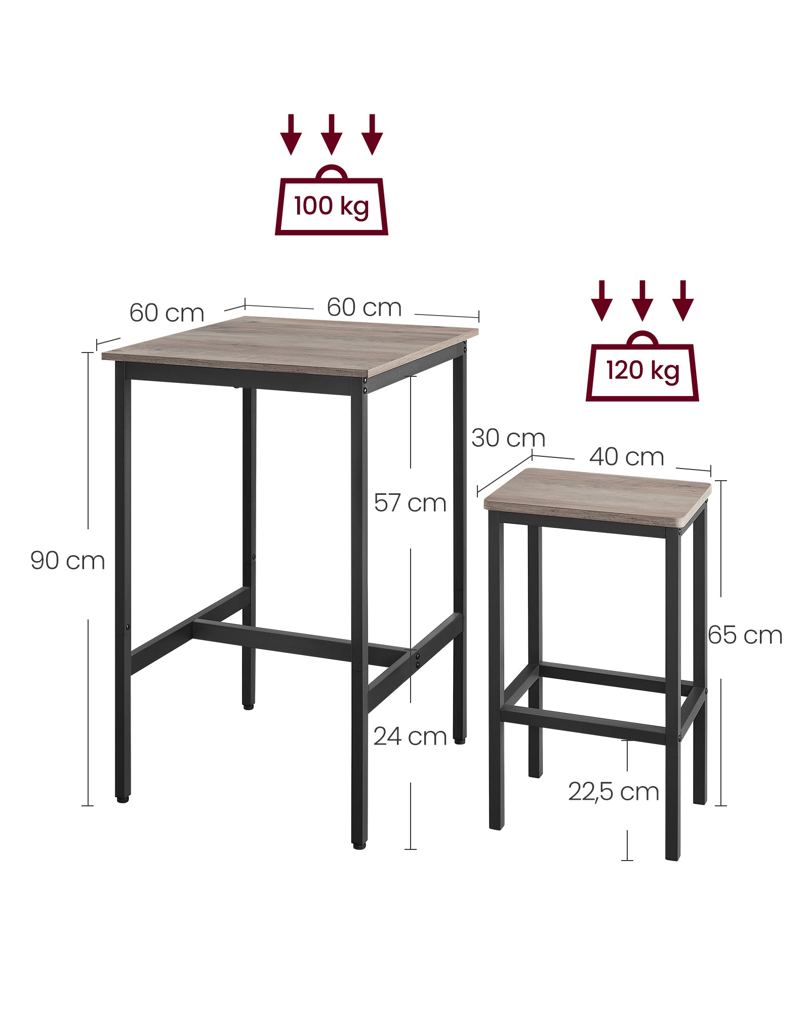 Bar table-with 2 chairs-kitchen-greige spotted-ink black