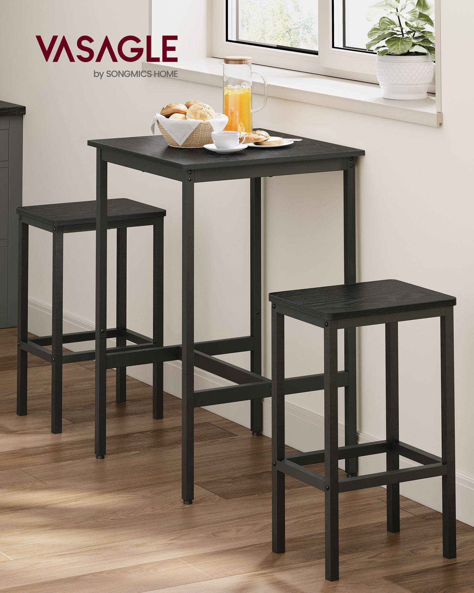 Bar table with 2 chairs-kitchen-ebony black-ink black