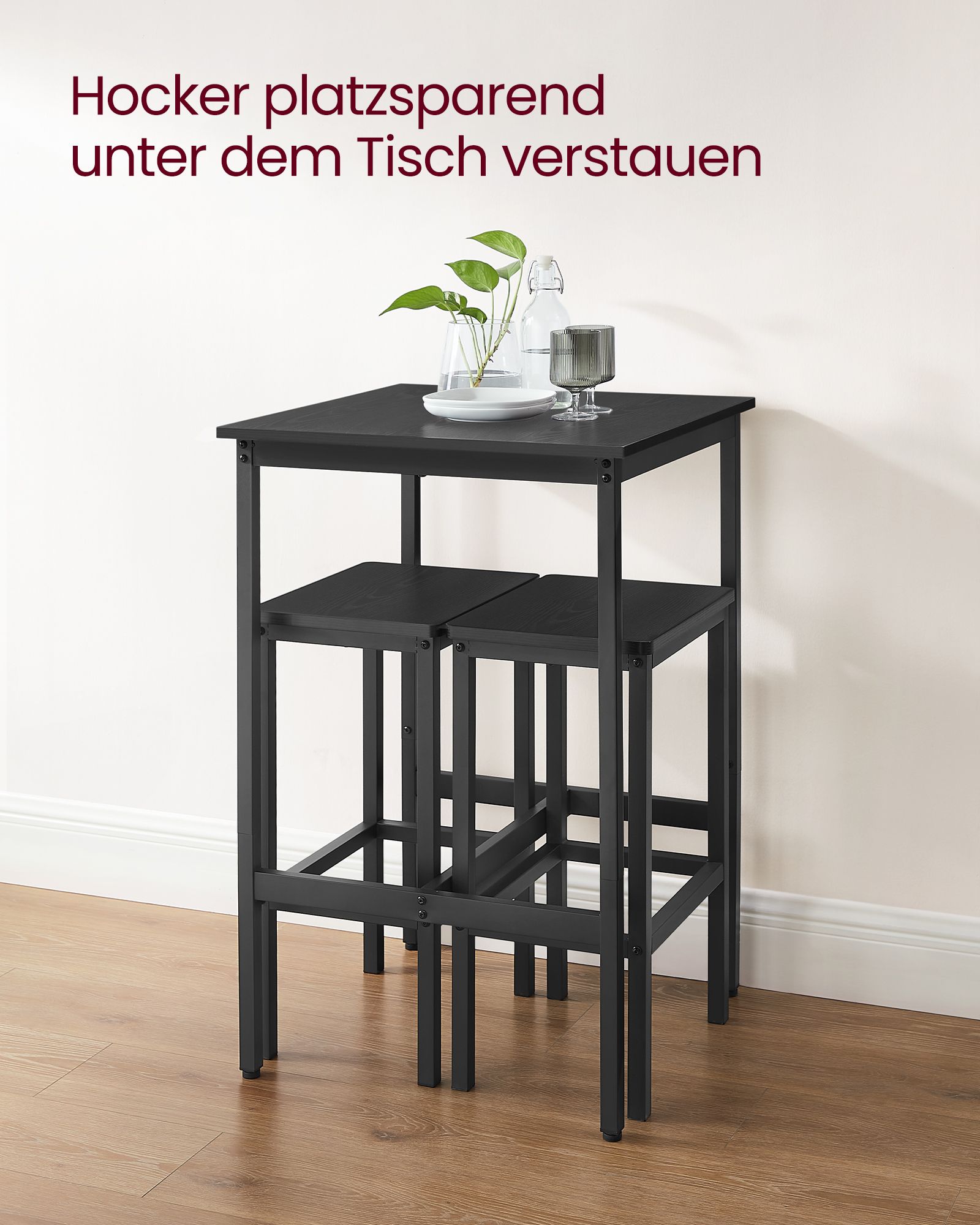 Bar table with 2 chairs-kitchen-ebony black-ink black