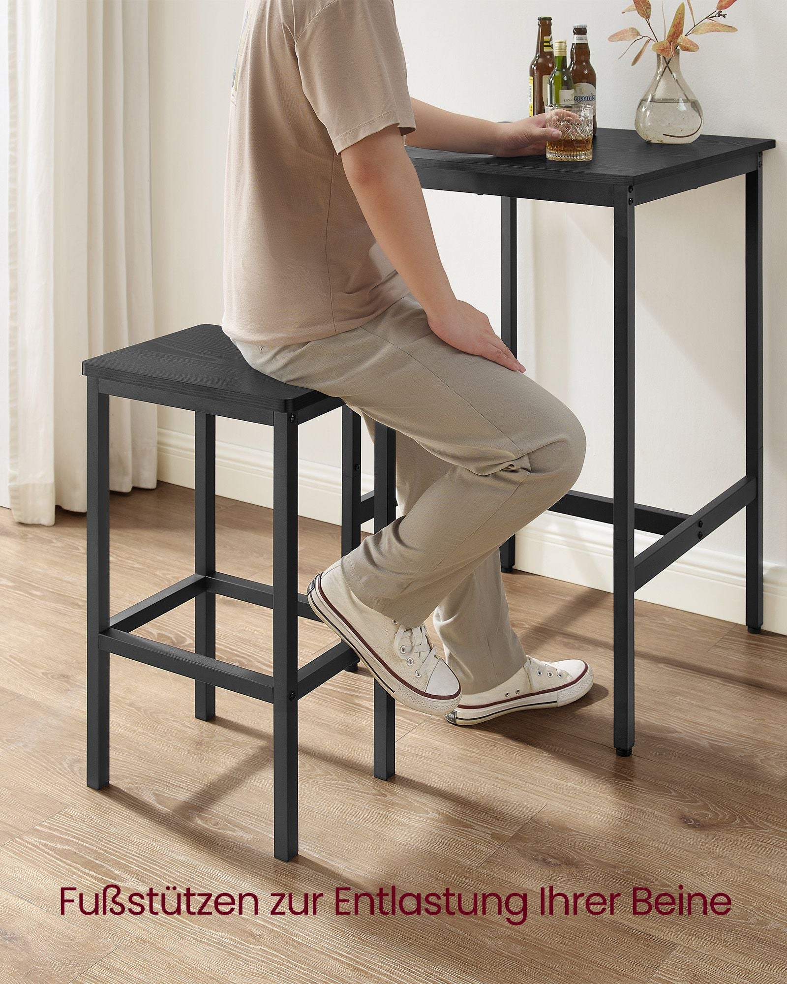 Bar table with 2 chairs-kitchen-ebony black-ink black