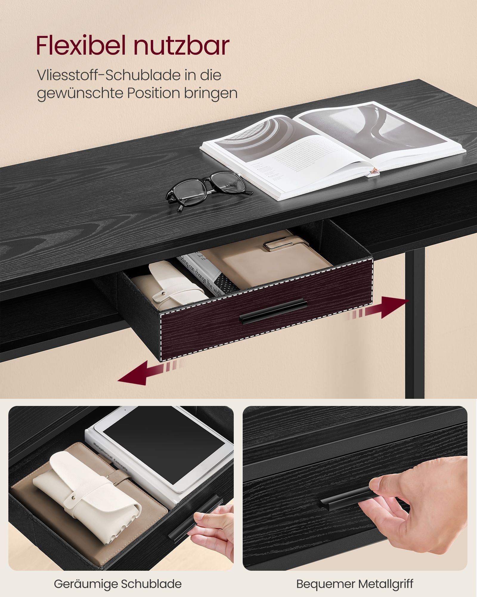 Bar table with charging station and drawer in Ebony Black