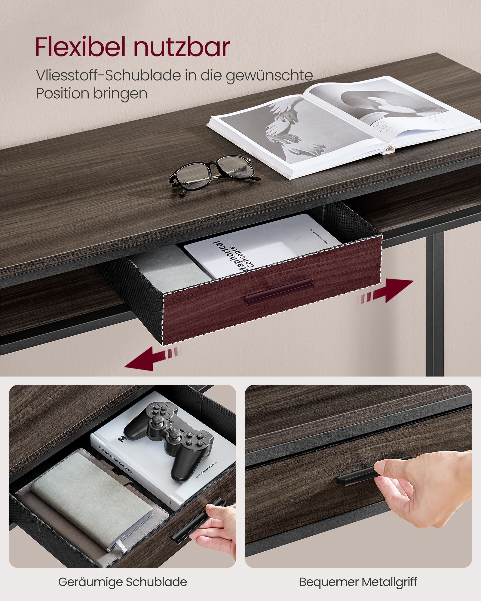Bar table with charging station and drawer 40 x 99.8 x 104.6 cm