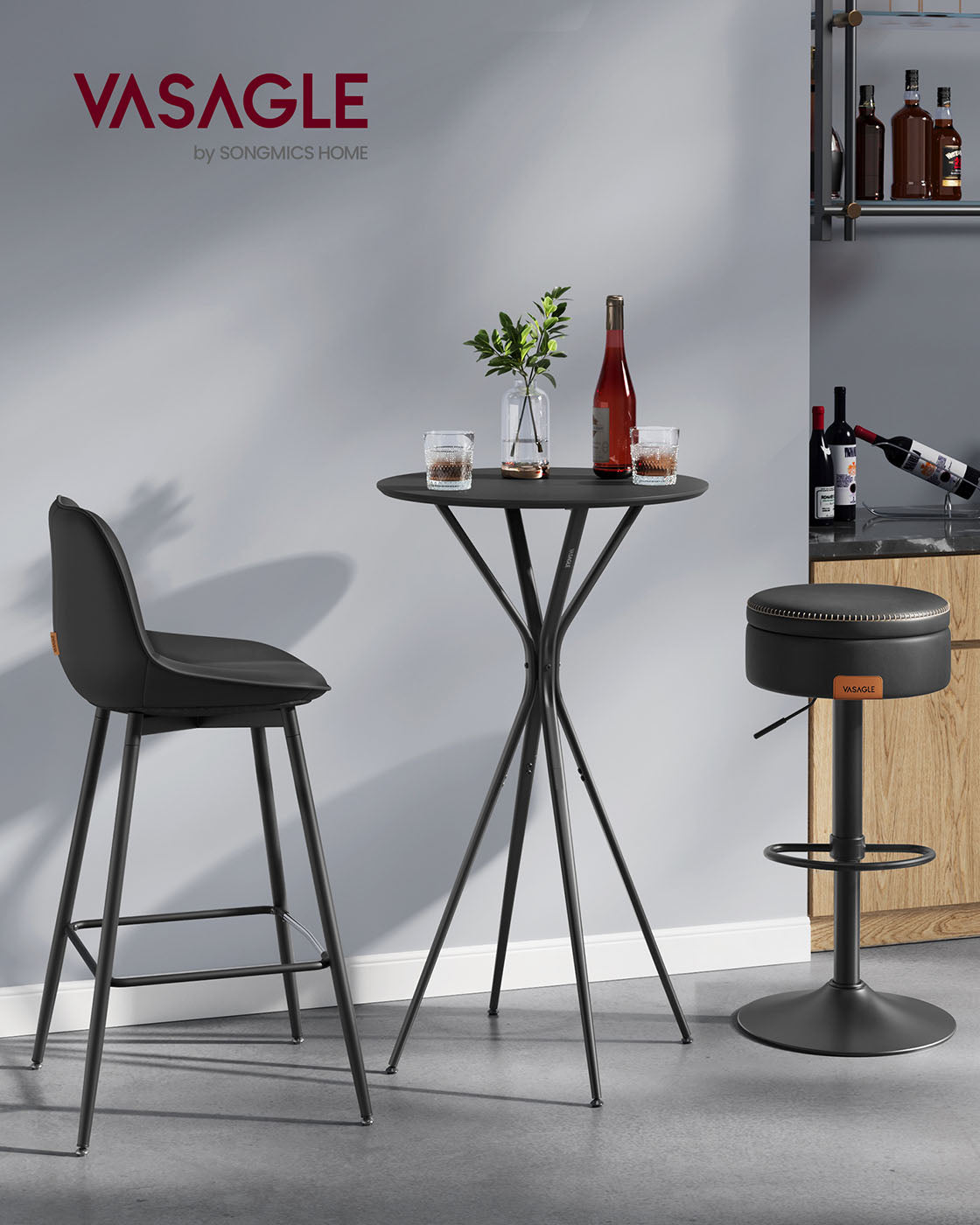 Bar table with metal frame 60 x 60 x 105 cm ink-black-mat black