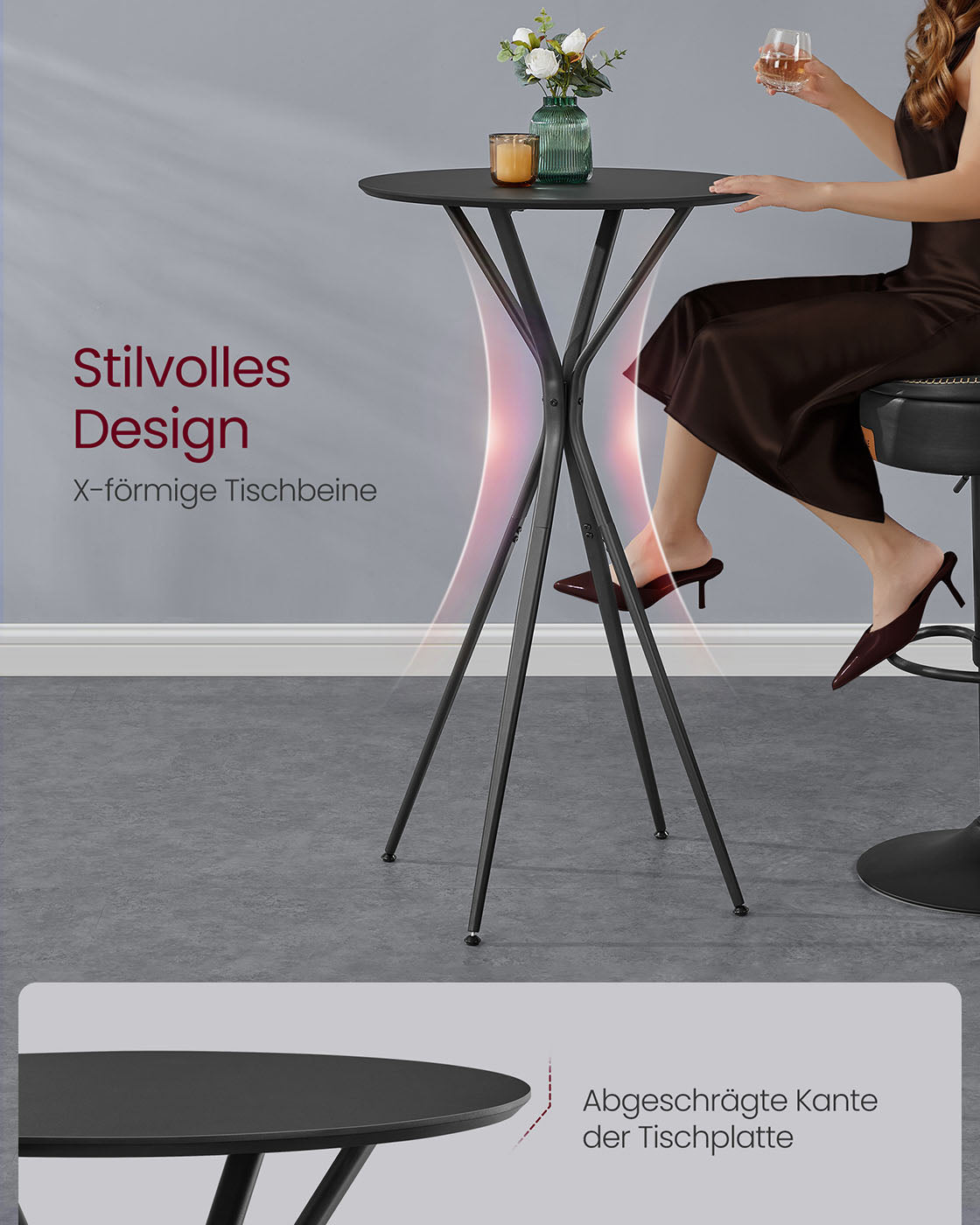 Bar table with metal frame 60 x 60 x 105 cm ink-black-mat black