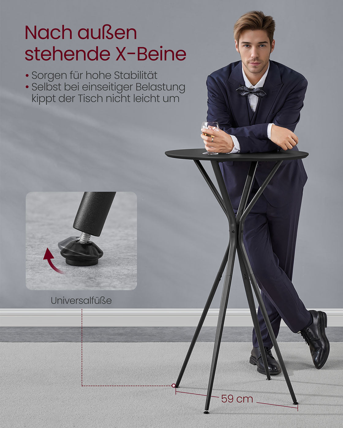 Bar table with metal frame 60 x 60 x 105 cm ink-black-mat black