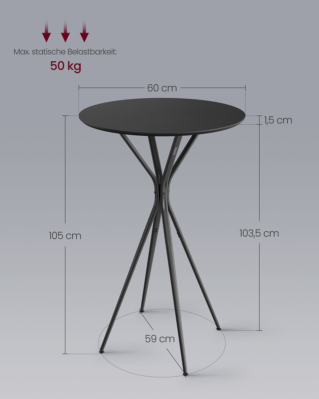 Bar table with metal frame 60 x 60 x 105 cm ink-black-mat black