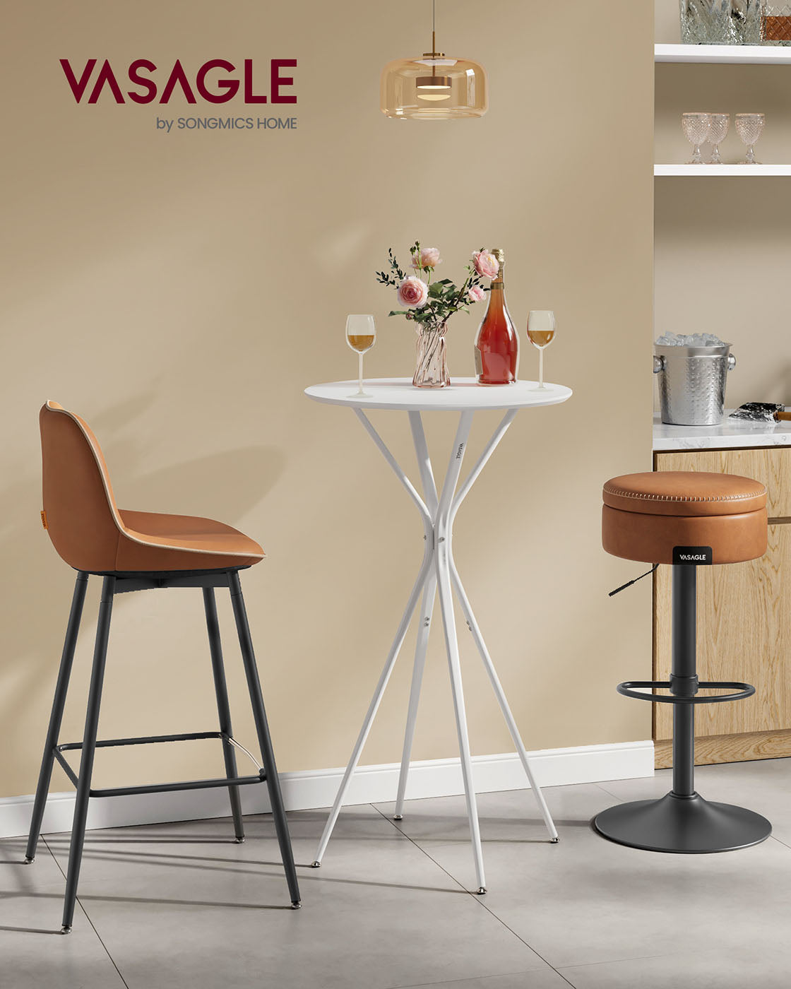 Bar table with metal frame 60 x 60 x 105 cm Wolkwit-Mat White