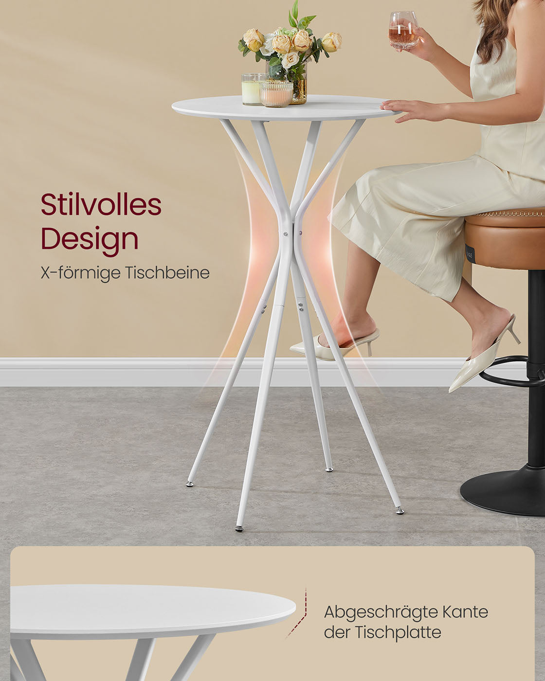 Bar table with metal frame 60 x 60 x 105 cm Wolkwit-Mat White