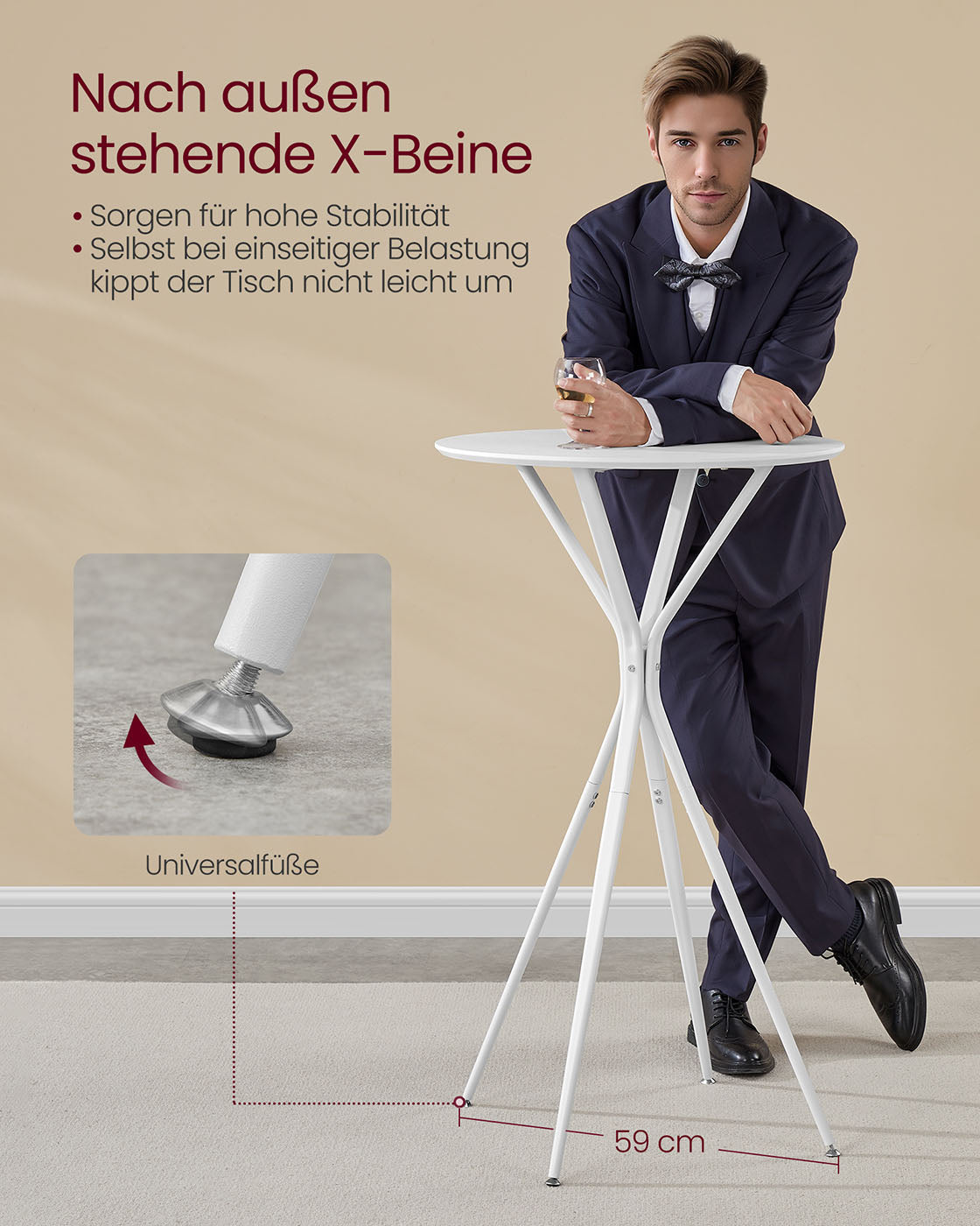 Bar table with metal frame 60 x 60 x 105 cm Wolkwit-Mat White