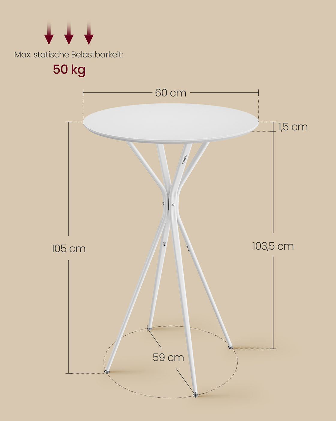 Bar table with metal frame 60 x 60 x 105 cm Wolkwit-Mat White