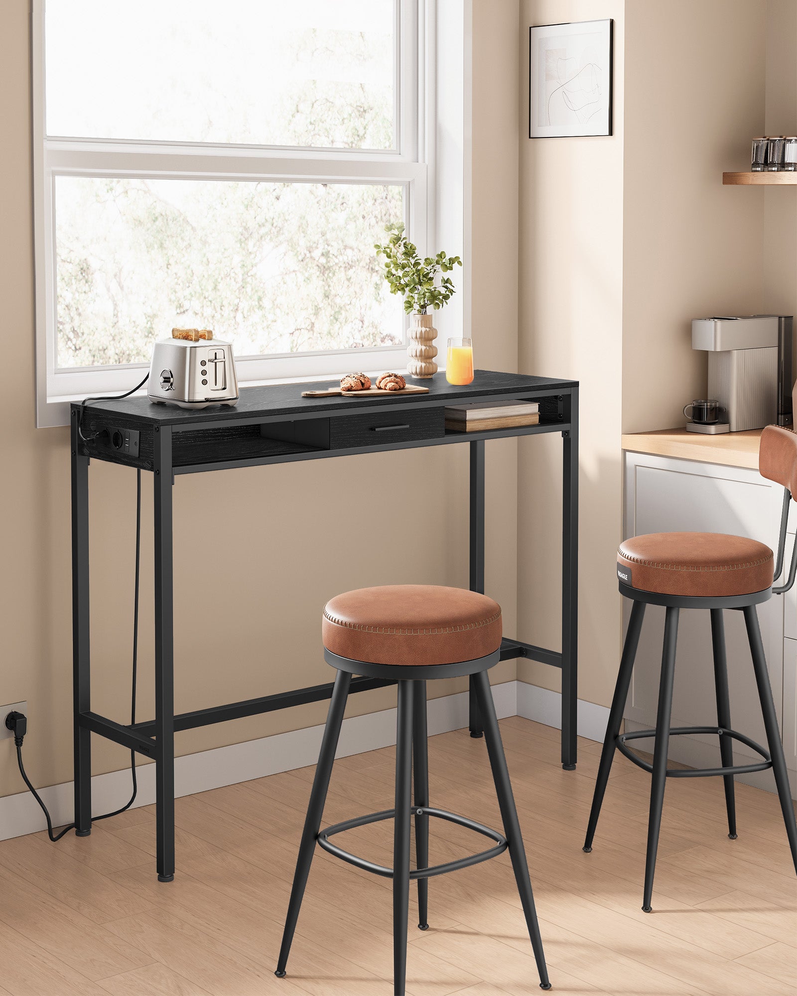 Bar table with drawer 40 x 120 x 104.6 cm ebony black