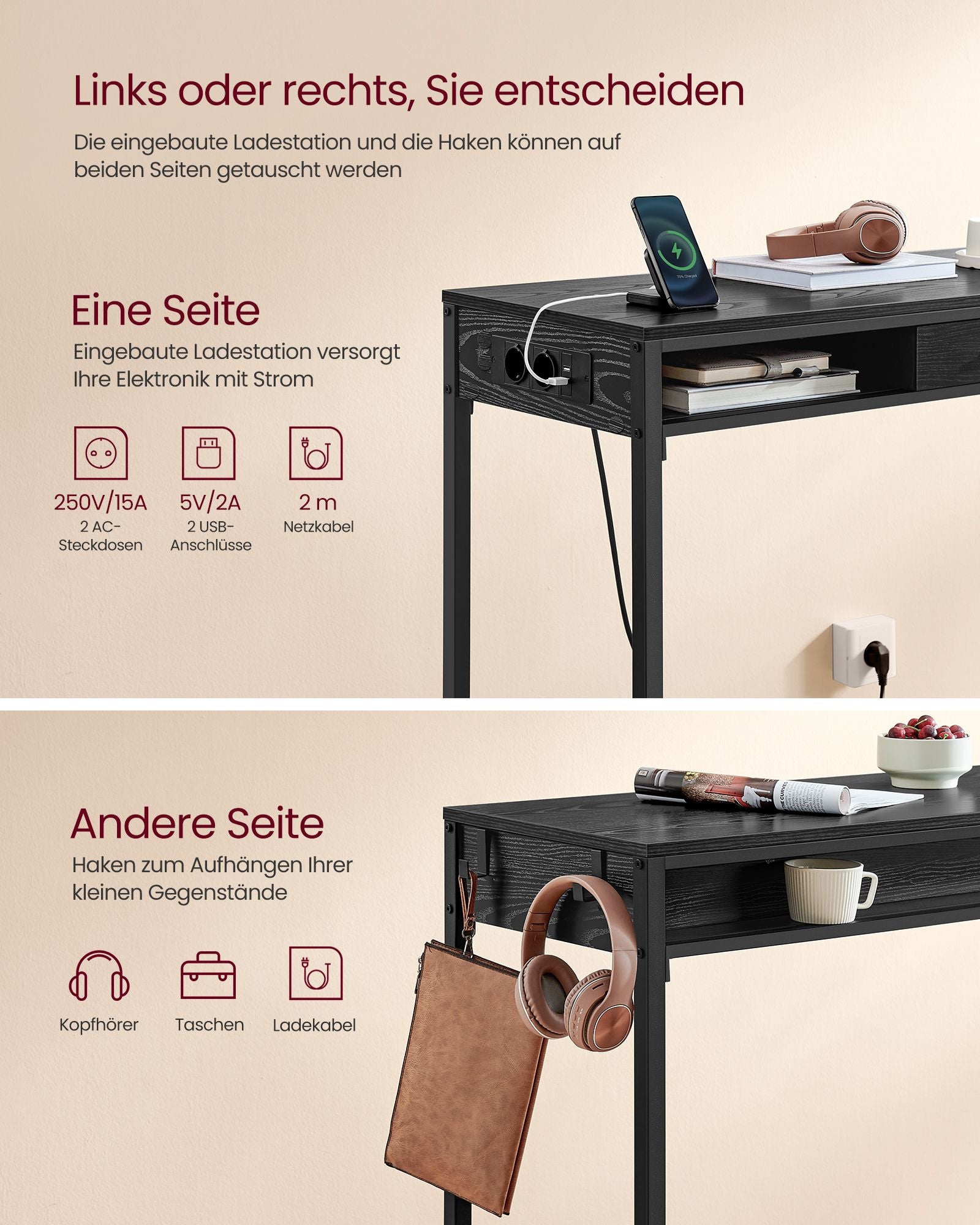 Bar table with drawer 40 x 120 x 104.6 cm ebony black