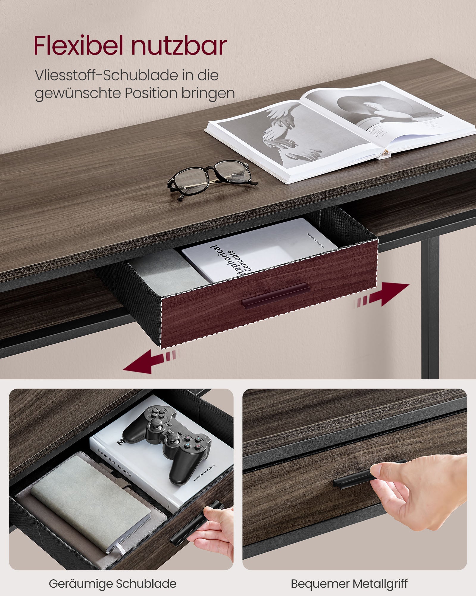 Bar table with drawer 40 x 120 x 104.6 cm ash brown