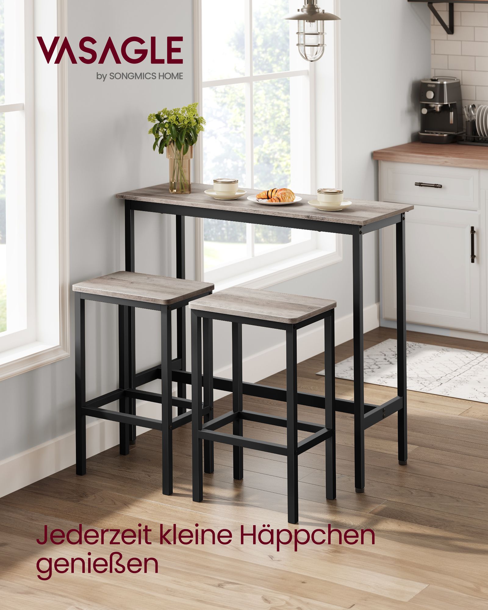 Bartafelset - with bar stools - greige spotted and ink black