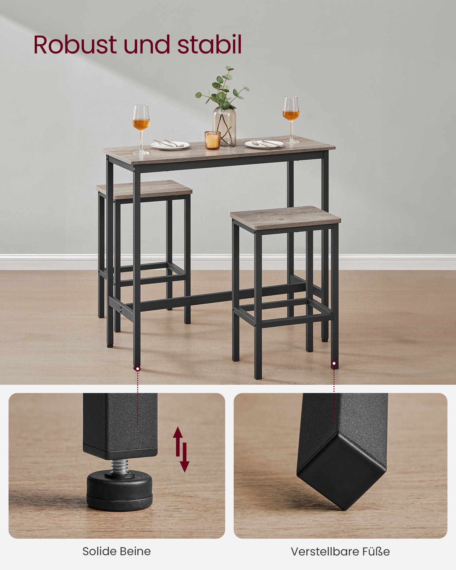 Bartafelset - with bar stools - greige spotted and ink black