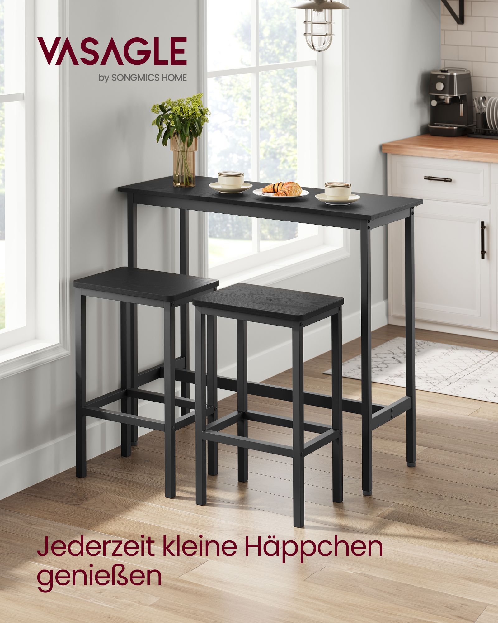 Bartafelset - with bar stools - vintage brown and ink black