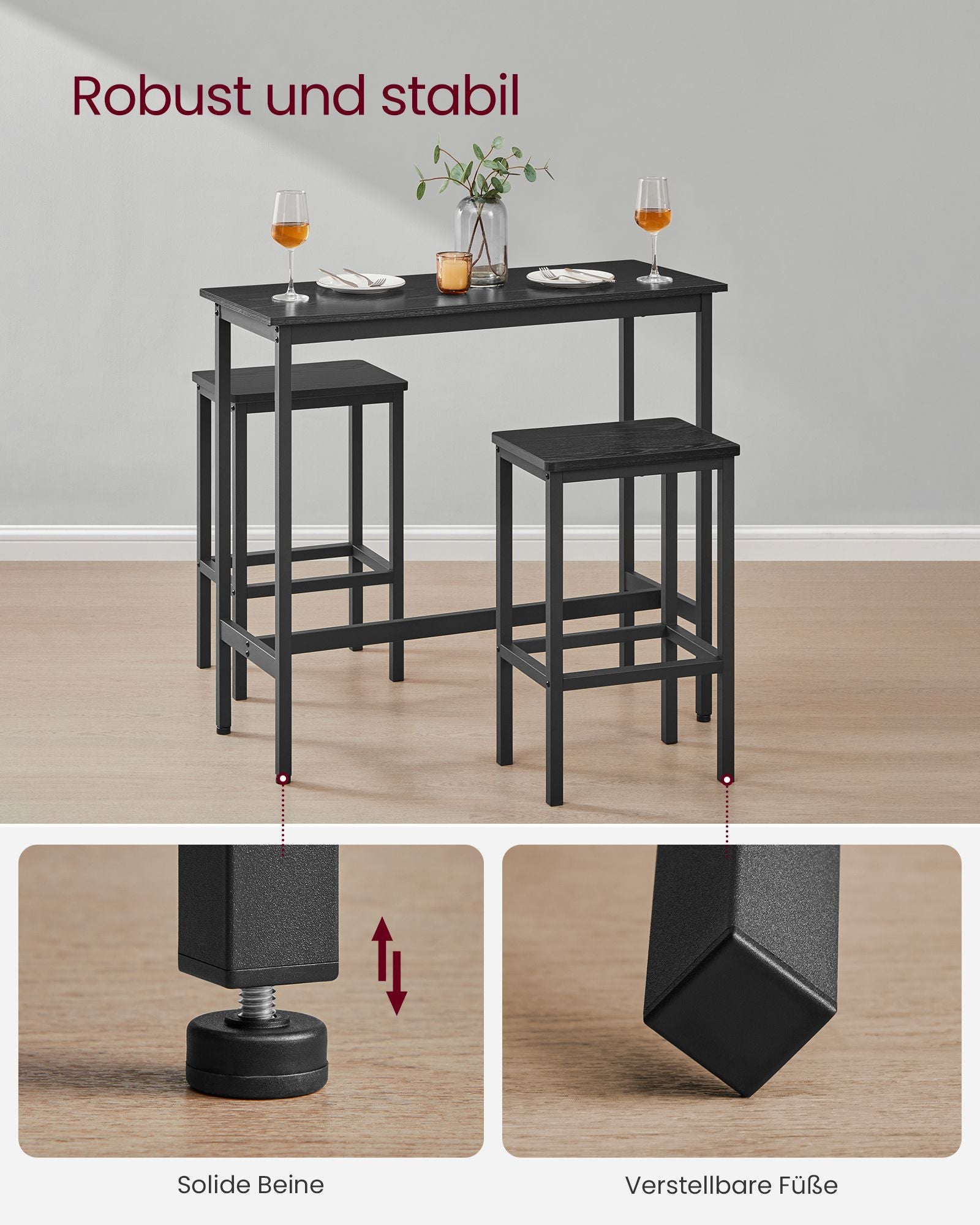 Bartafelset - with bar stools - vintage brown and ink black