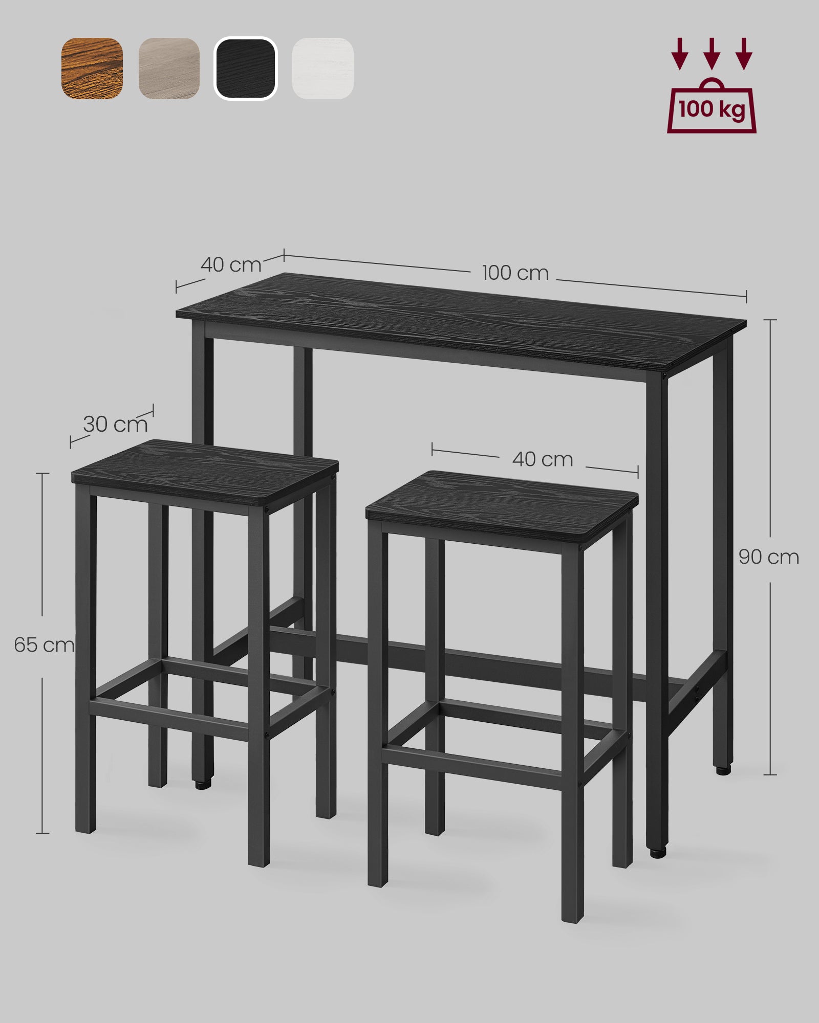 Bartafelset - with bar stools - vintage brown and ink black