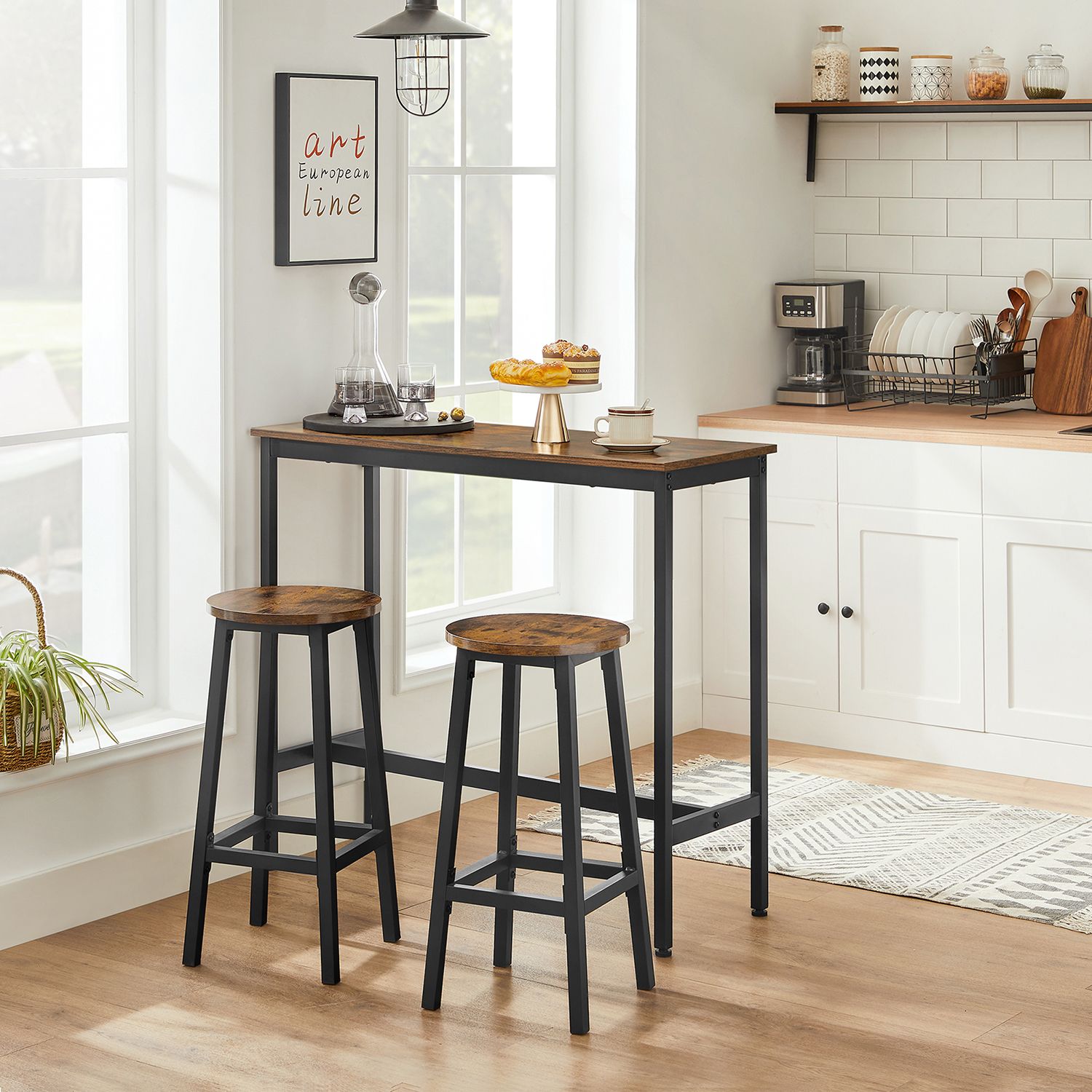 Bartafelset-with 2 bar stools-Vintage Brown-Zwart