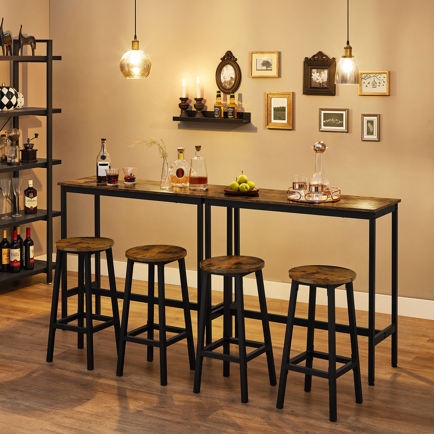 Bartafelset-with 2 bar stools-Vintage Brown-Zwart