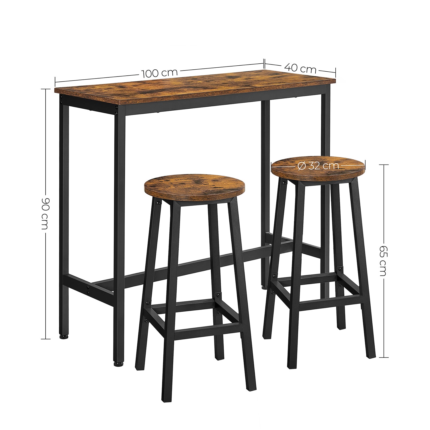 Bartafelset-with 2 bar stools-Vintage Brown-Zwart