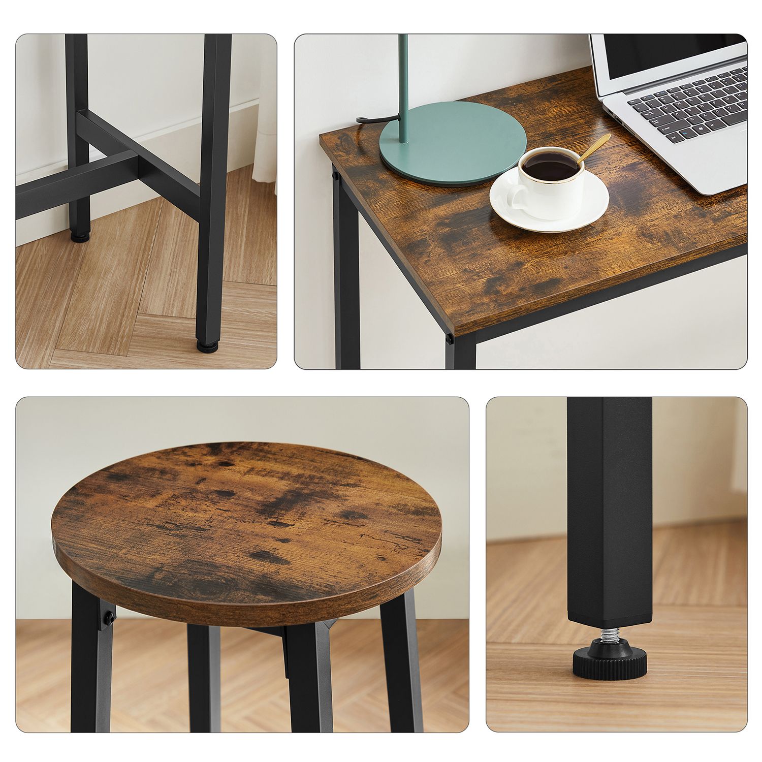 Bartafelset-with 2 bar stools-Vintage Brown-Zwart