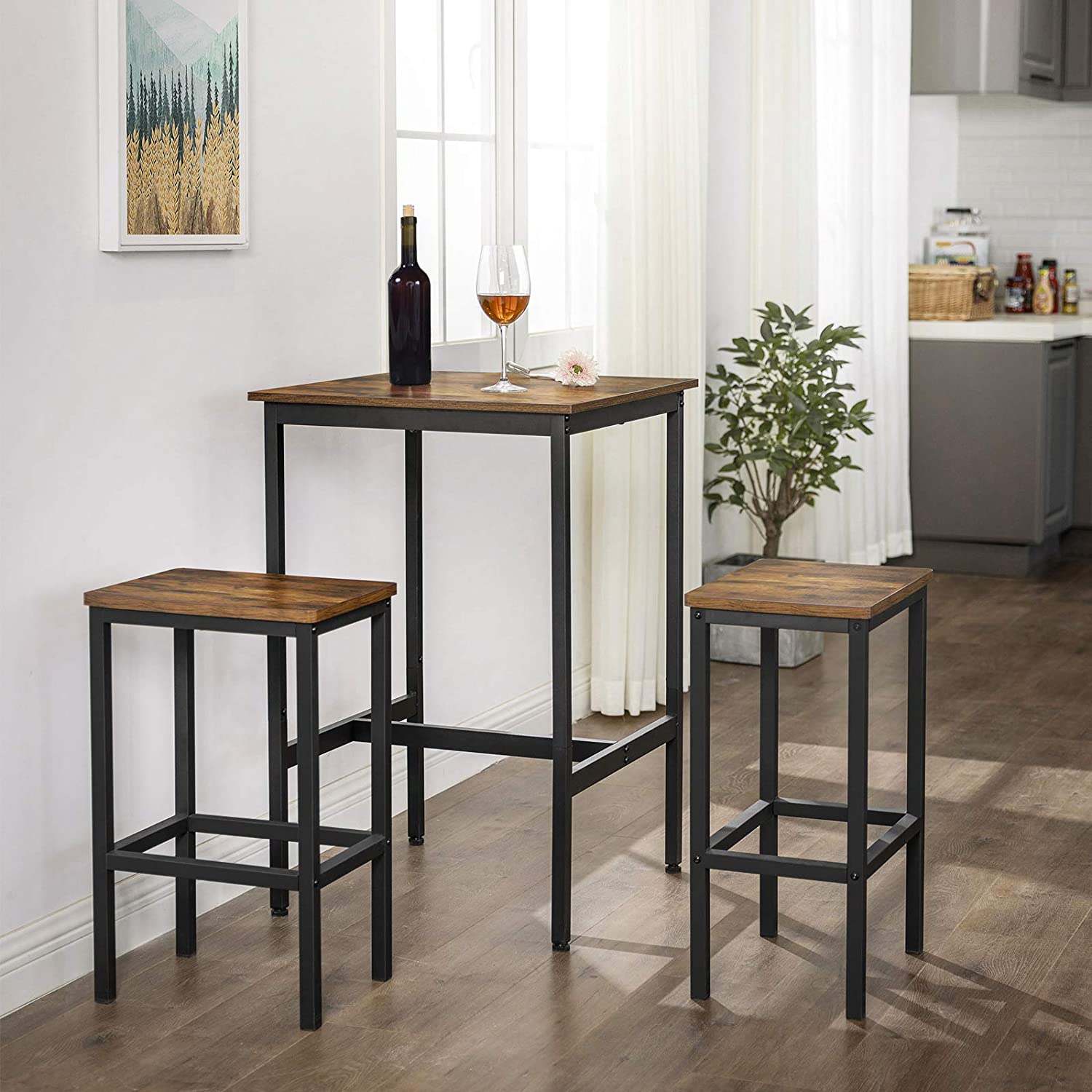 Bar table - High kitchen table - 60 x 60 x 92 cm - Steel frame