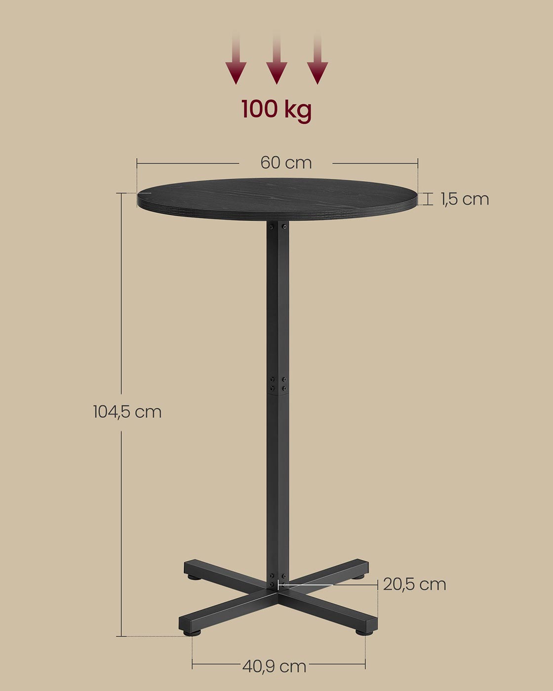 Bar table - Round - 60 x 60 x 104.5 cm - Ebony black