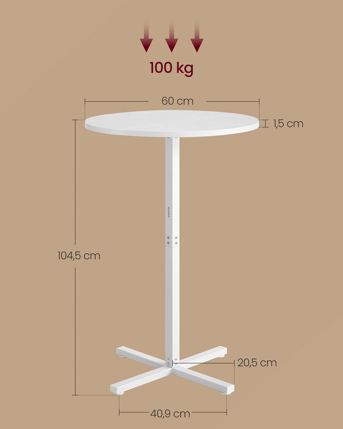 Bar table - Round - 60 x 60 x 104.5 cm - Snow White