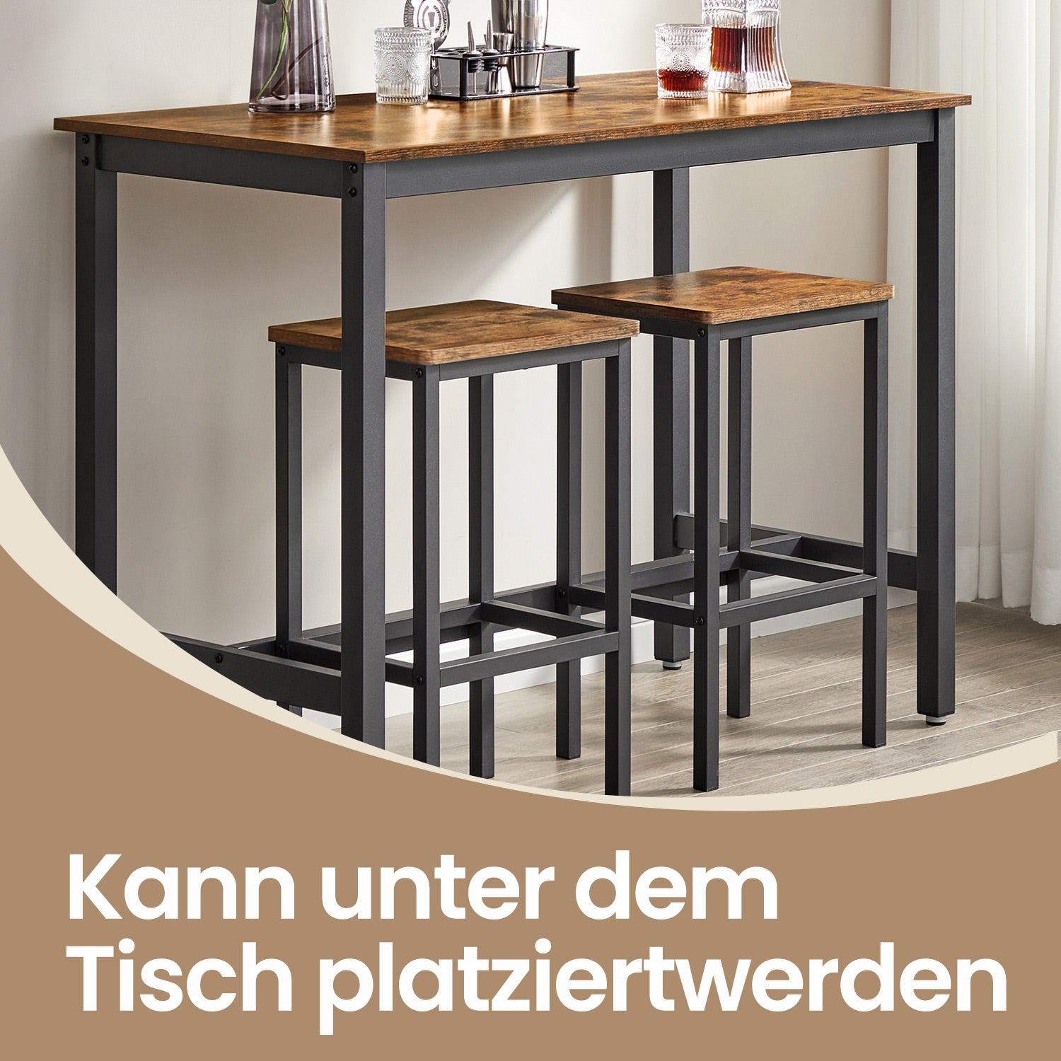Bartafel - Industrial look - with 2 bar stools