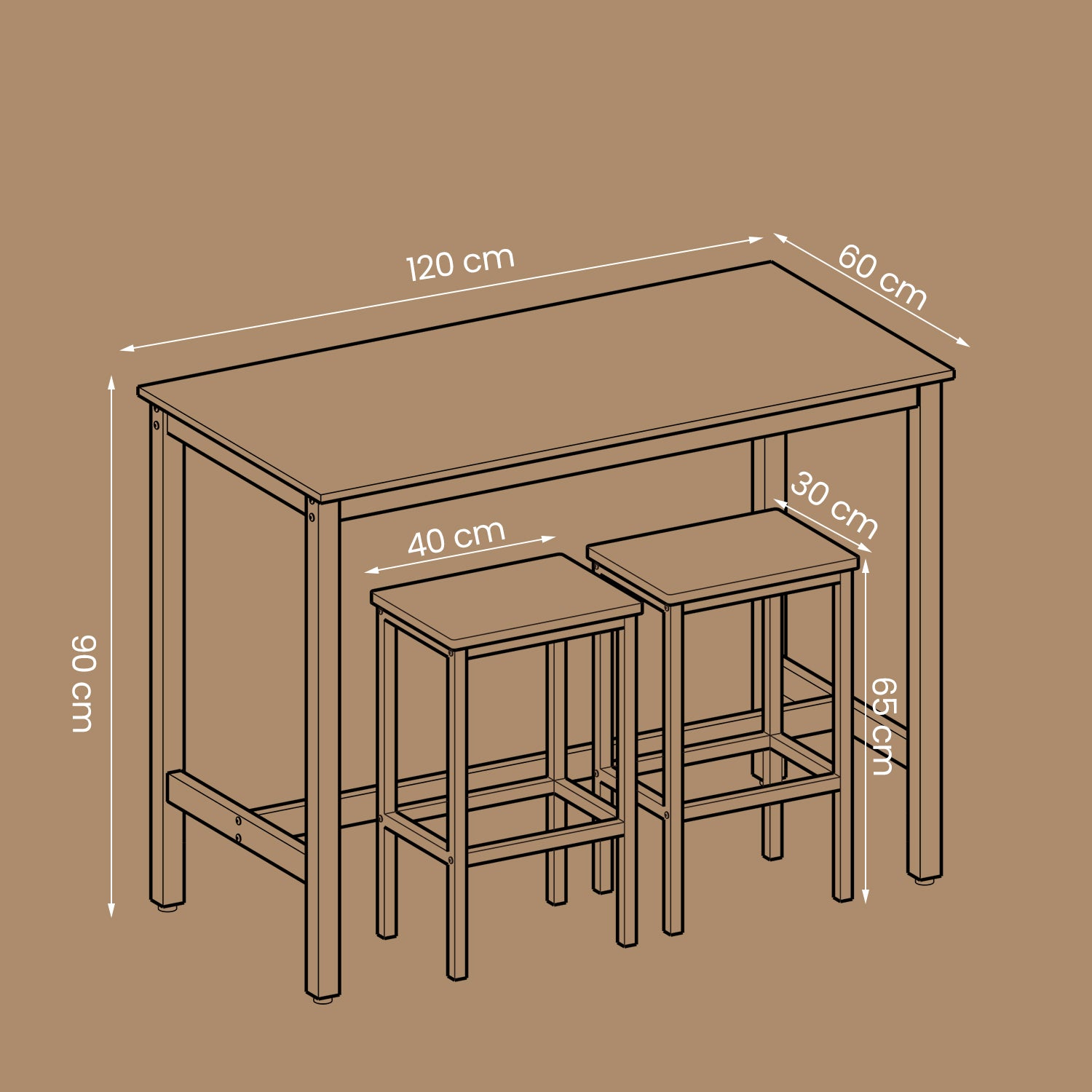 Bartafel - Industrial look - with 2 bar stools