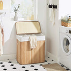 Laundry basket - with 3 compartments - removable bags - natural