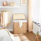 Laundry basket - with 3 compartments - removable bags - natural