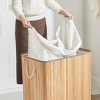 Laundry basket - with 3 compartments - removable bags - natural