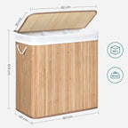 Laundry basket - with 3 compartments - removable bags - natural