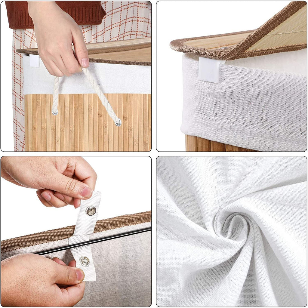 Laundry basket - with 3 compartments - removable bags - natural
