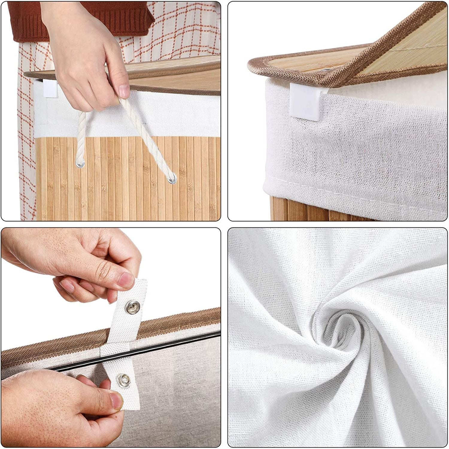 Laundry basket - with 3 compartments - removable bags - natural