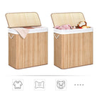 Laundry basket - with 3 compartments - removable bags - natural