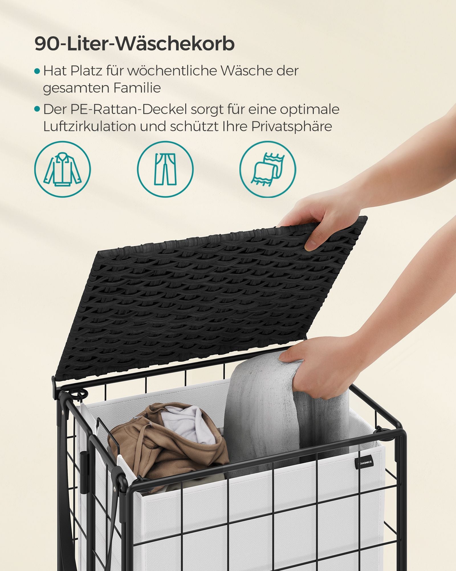 Laundry basket-removable-for laundry room-ink-black-wolkwit