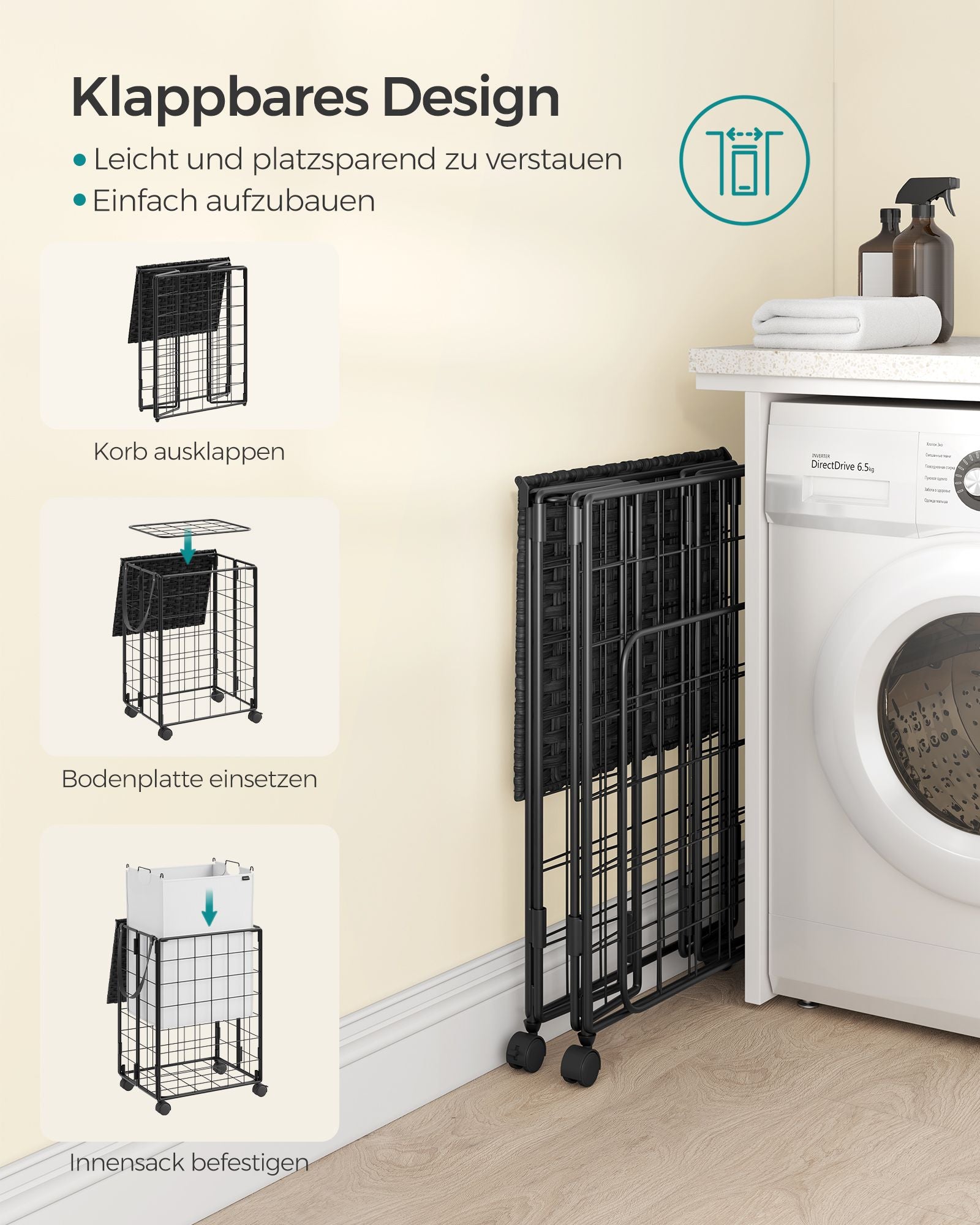 Laundry basket-removable-for laundry room-ink-black-wolkwit