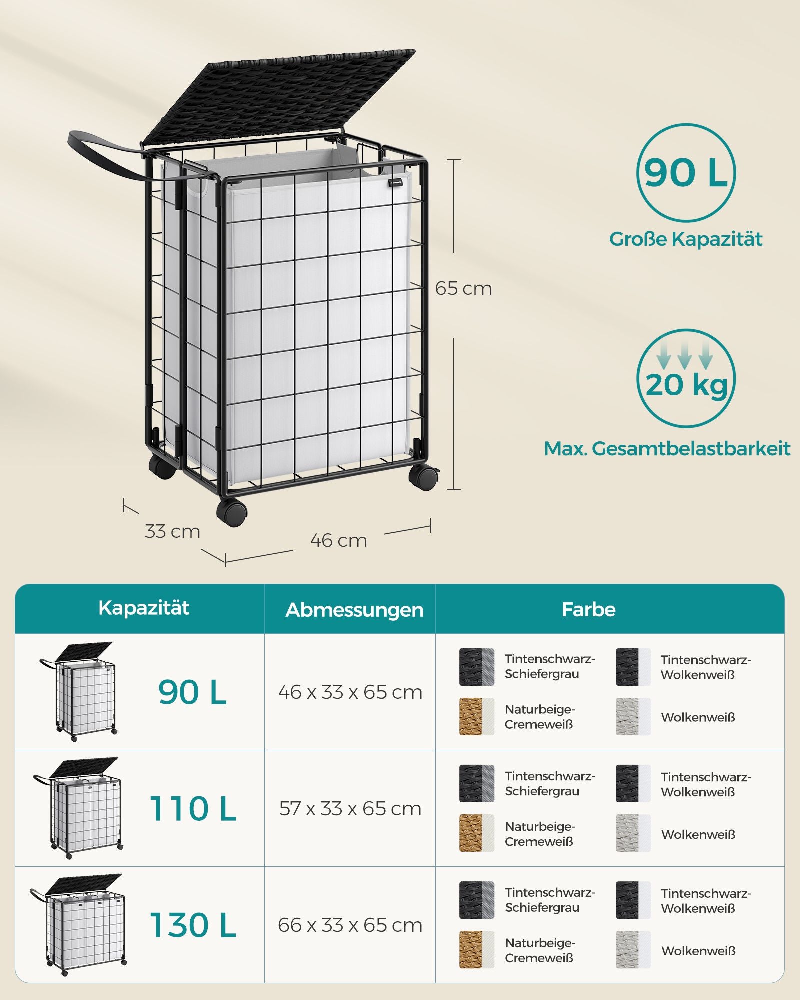 Laundry basket-removable-for laundry room-ink-black-wolkwit