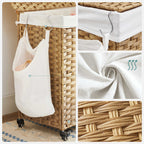 Laundry basket - with 3 compartments - on wheels - 140 l - Hand -woven - Brown