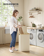 Laundry basket 90 liters with removable laundry bag cream white
