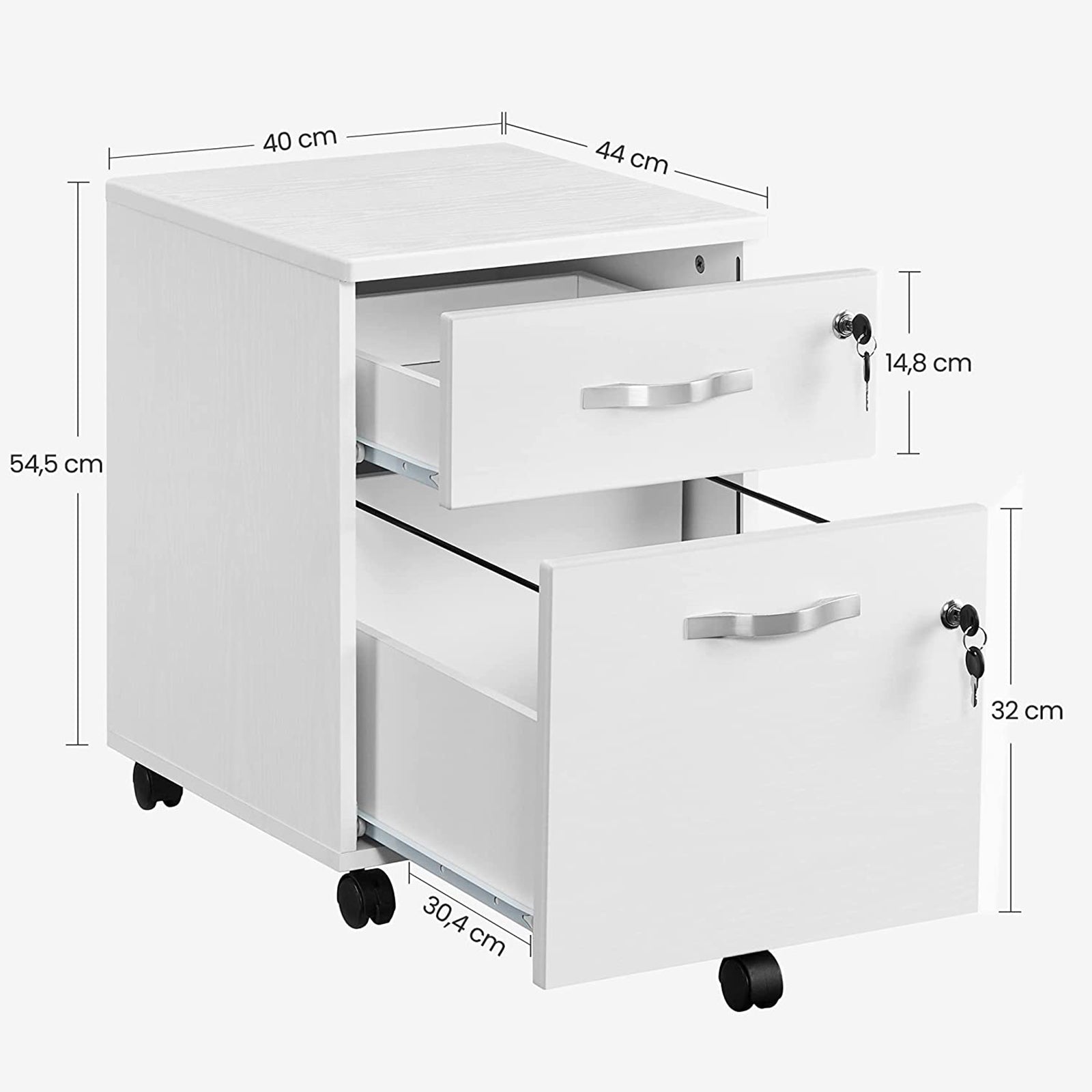 Roll container - drawer unit on wheels - With 2 locks - White