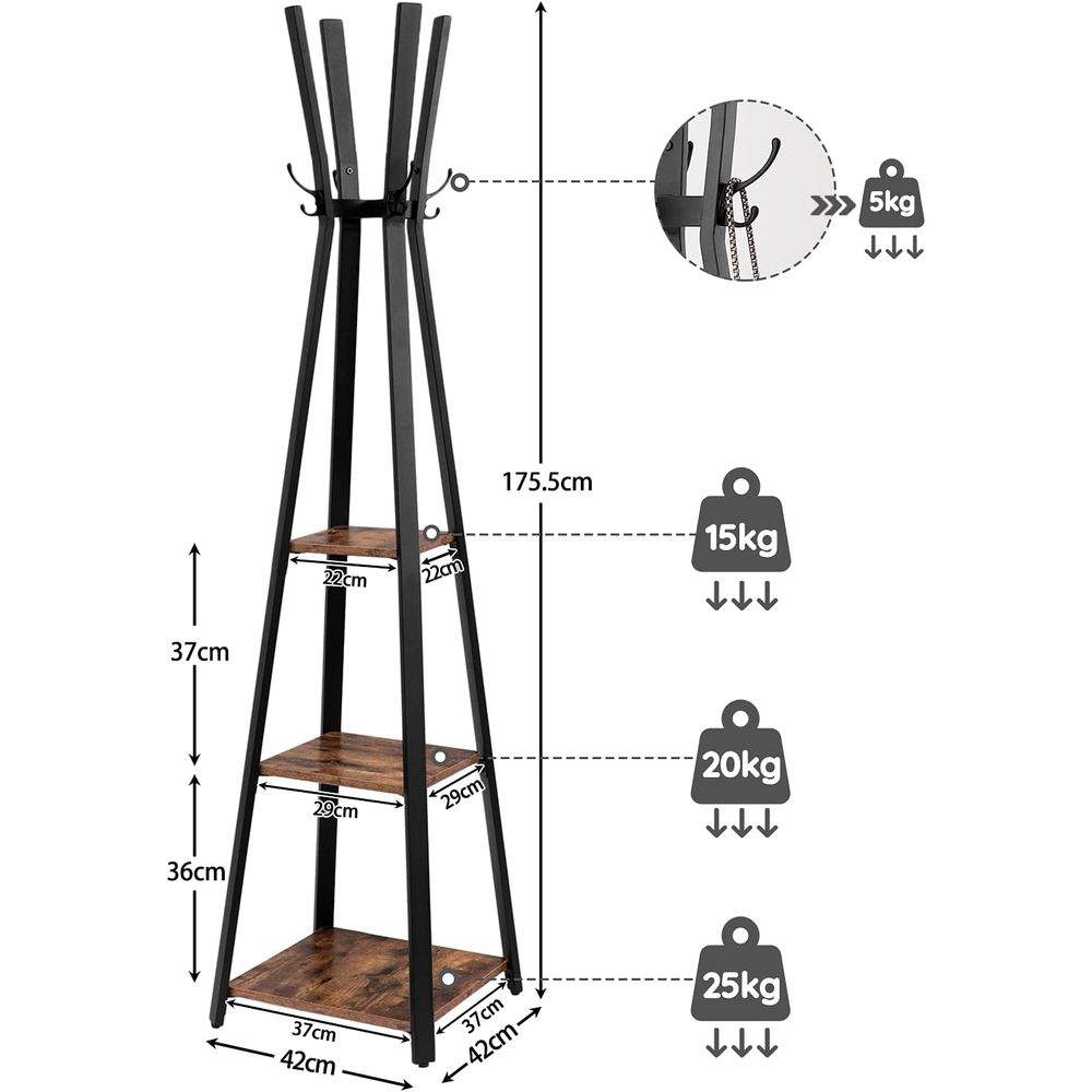 Coat rack - With 3 shelves - Gaderobic Standard - Industrial Design - Brown Black