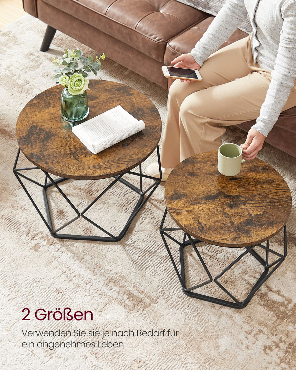 Round coffee table set of 2-Vintage Flair-Vintage Brown-Inktzwart
