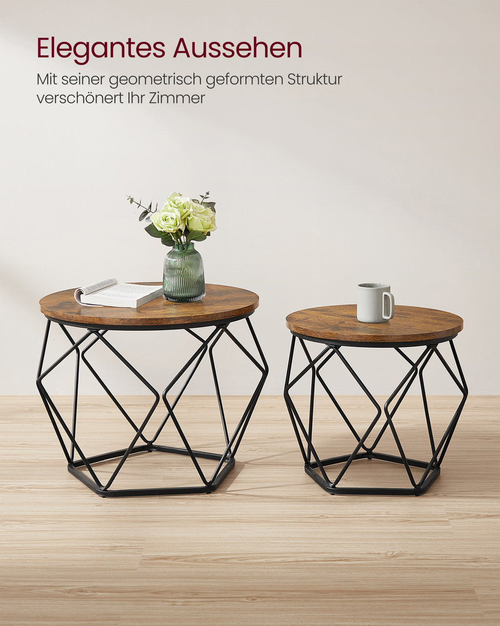 Round coffee table set of 2-Vintage Flair-Vintage Brown-Inktzwart
