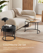 Round coffee table set of 2 vintage brown-ink black
